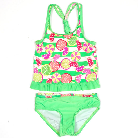 J Khaki Girls Two Piece Fruit Print Swimsuit 3T Used View 1