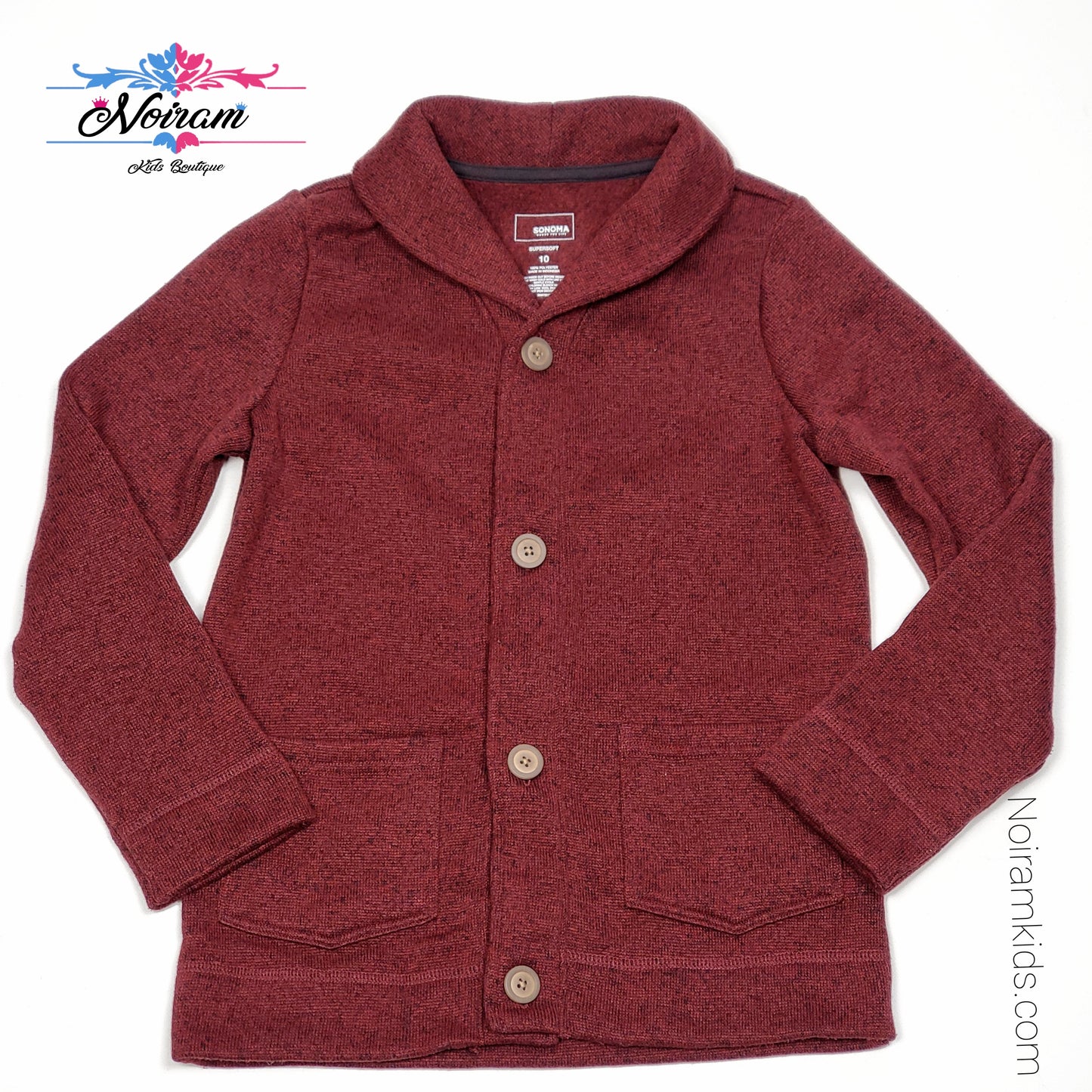 Sonoma Maroon Boys Cardigan Sweater Size 10 Used View 1