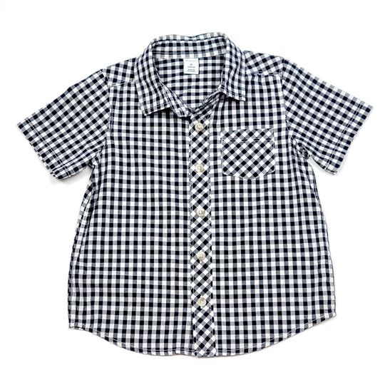 Used Old Navy Boys Navy Blue White Plaid Shirt 3T, front