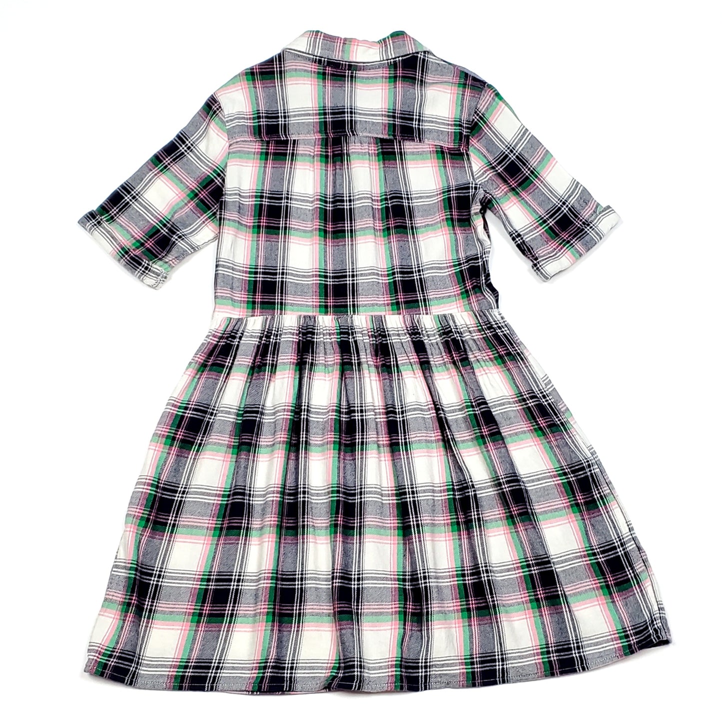 Gap Girls Navy Blue Pink Plaid Flannel Dress Large Used, back