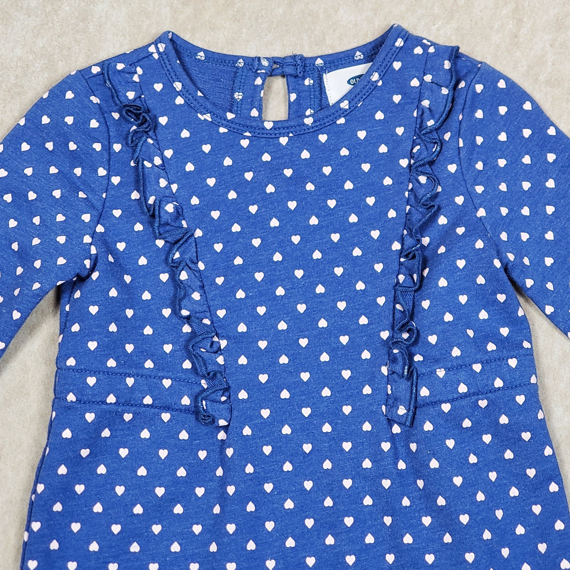Old Navy Girls Blue Heart Sweater Dress 18M Used, front close-up