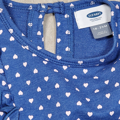 Old Navy Girls Blue Heart Sweater Dress 18M Used, close-up