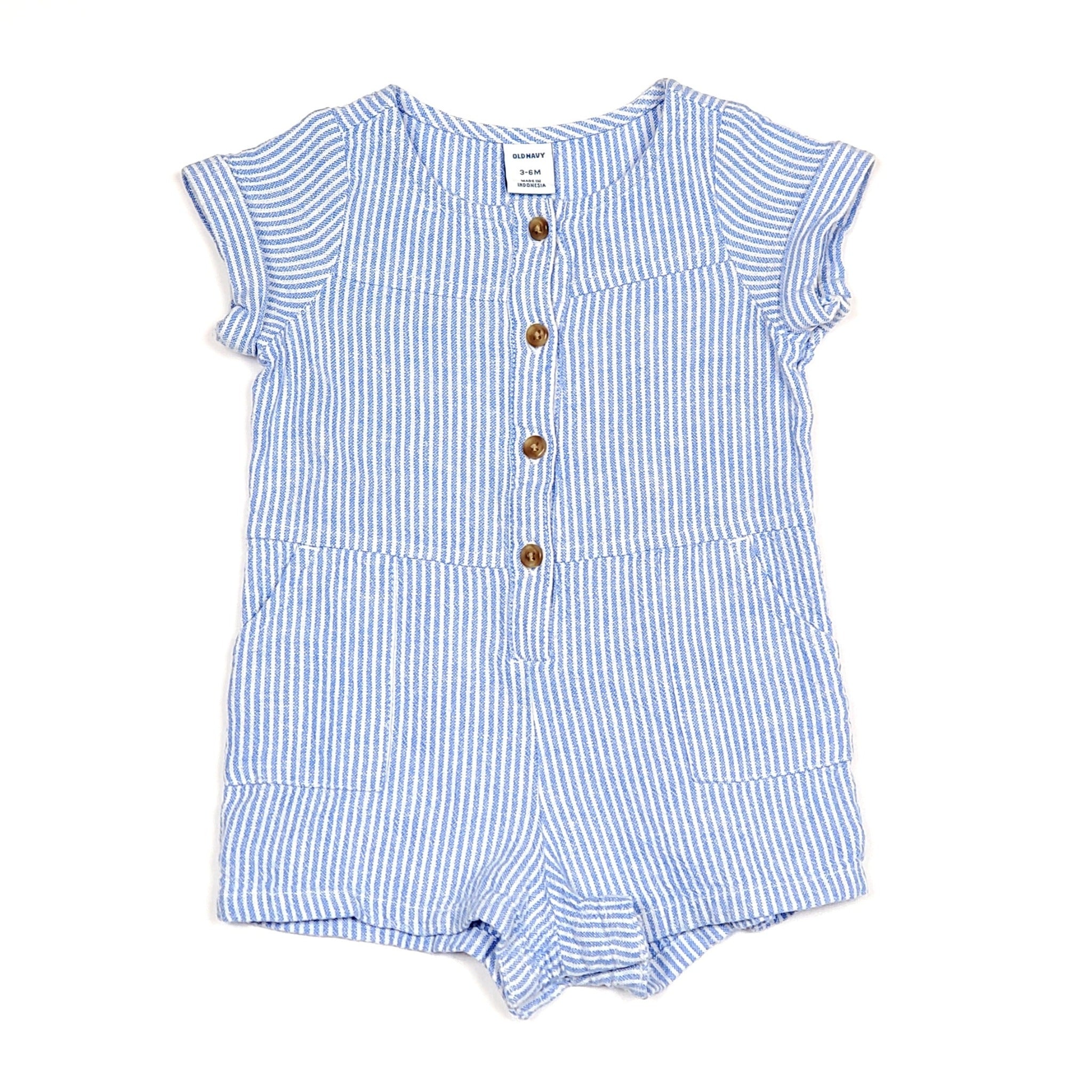 Old Navy Blue White Striped Girls Romper 3 6M Noiram Kids Boutique