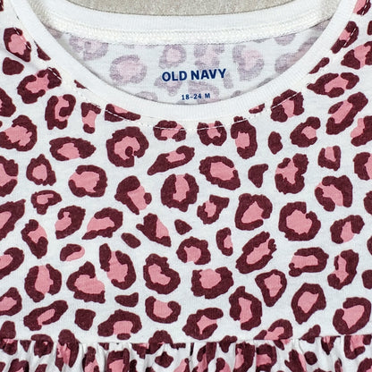 Old Navy Girls Pink Leopard Print Dress 18M Used, close-up