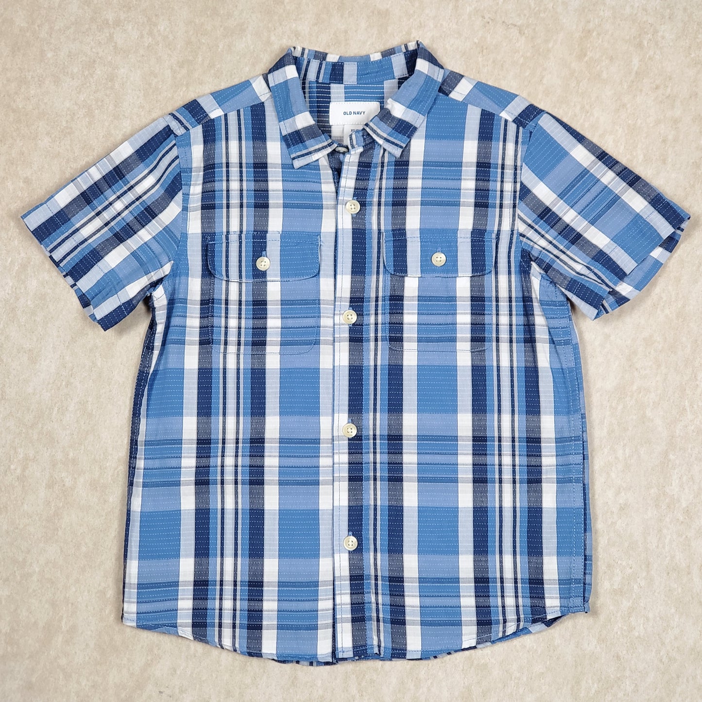 Old Navy Boys Plaid Button Down Shirt Blue Size 5 Used View 1