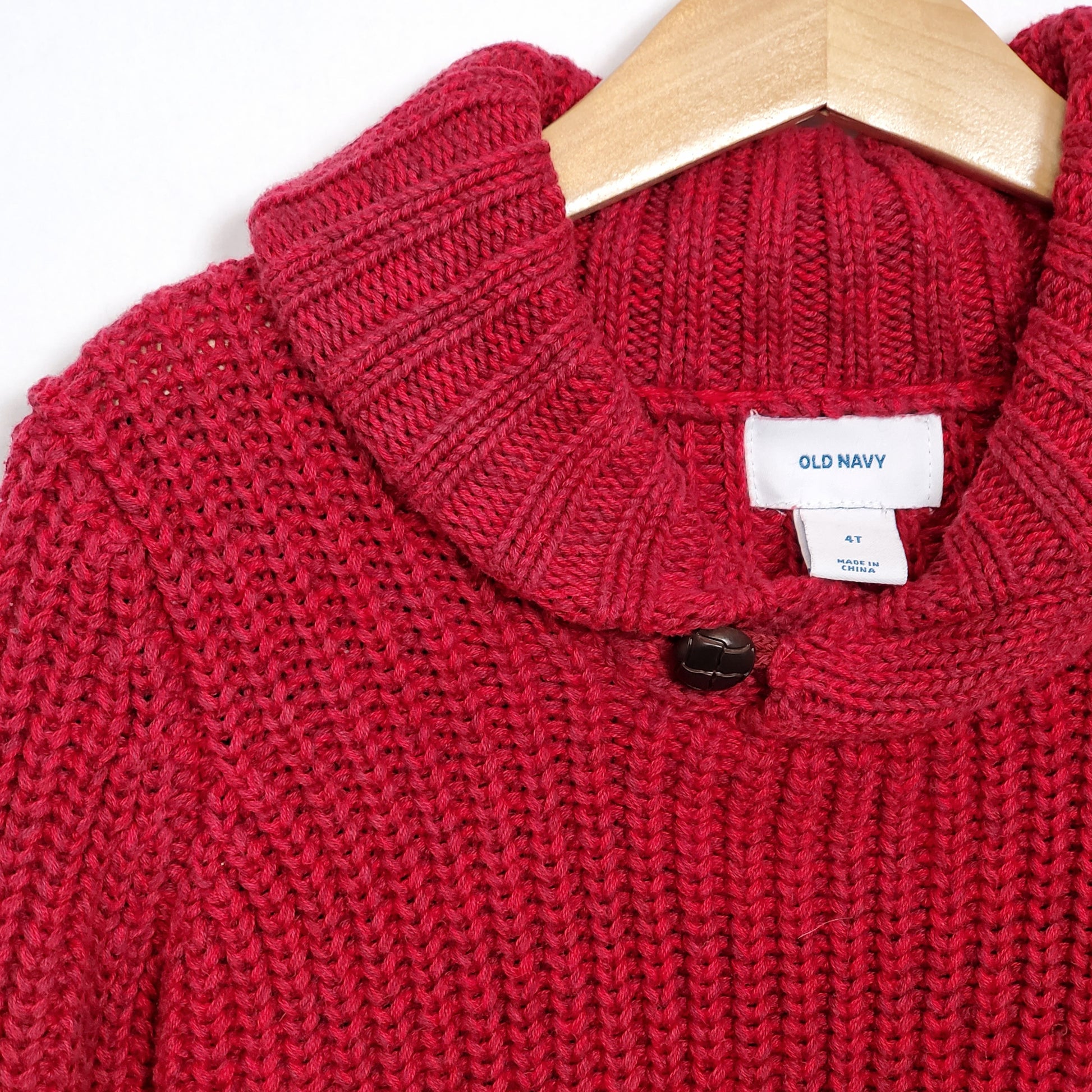 Old Navy Boys Red Shawl Collar Sweater 4T Used View 3