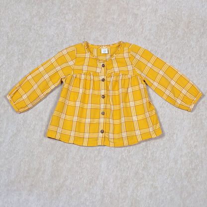 Old Navy Girls Yellow Plaid Top 12M Used View 1