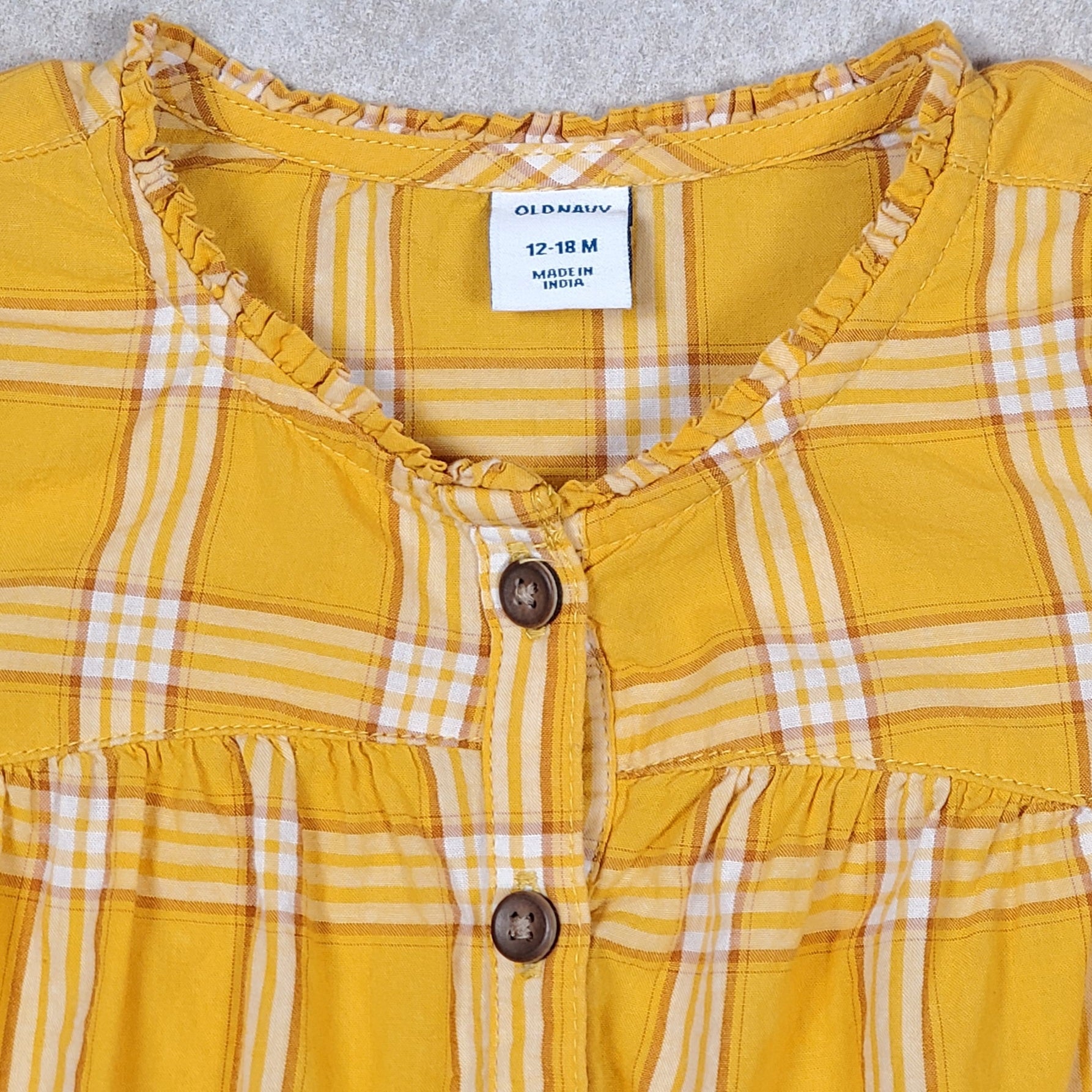 Old Navy Girls Yellow Plaid Top 12M Used View 3