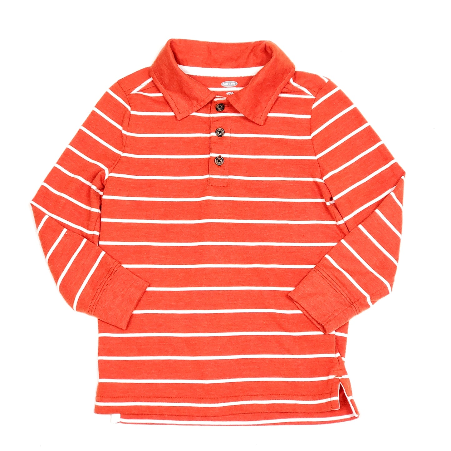 Old Navy Boys Orange White Striped Polo Shirt 4T Used View 1