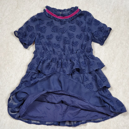 Genuine Kids Oshosh Girls Navy Blue Tiered Heart Dress 5T Used View 2