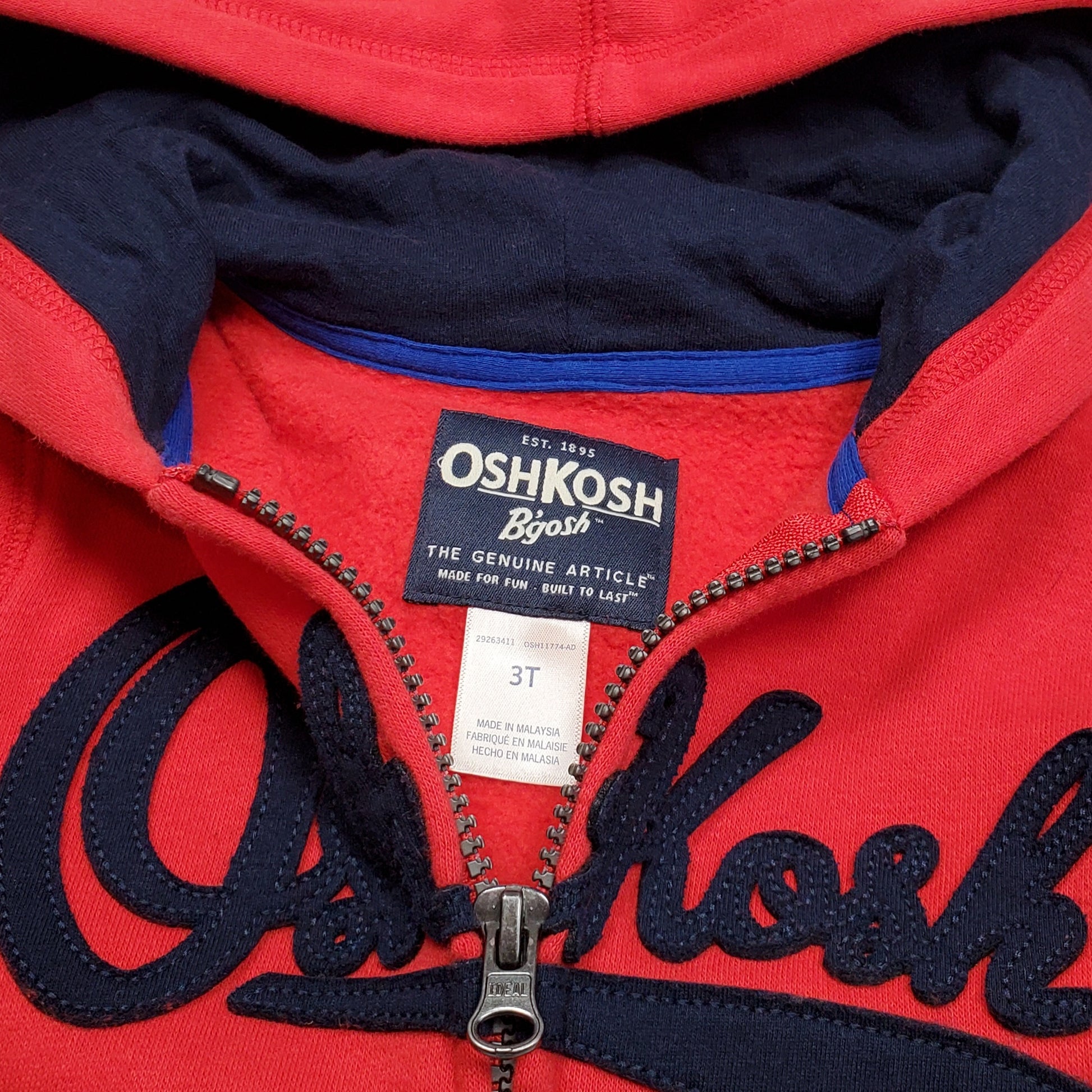 Oshkosh Boys Red Zip Up Logo Hoodie 3T Used View 3