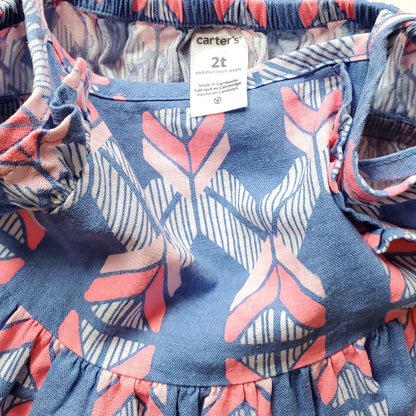 Carters Pink Blue Chevron Girls Top 2T Used View 3