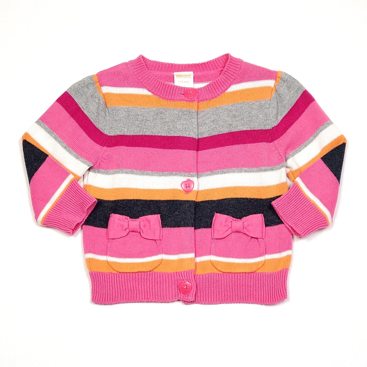 Gymboree Pink Bow Striped Girls Cardigan 6M Used View 1