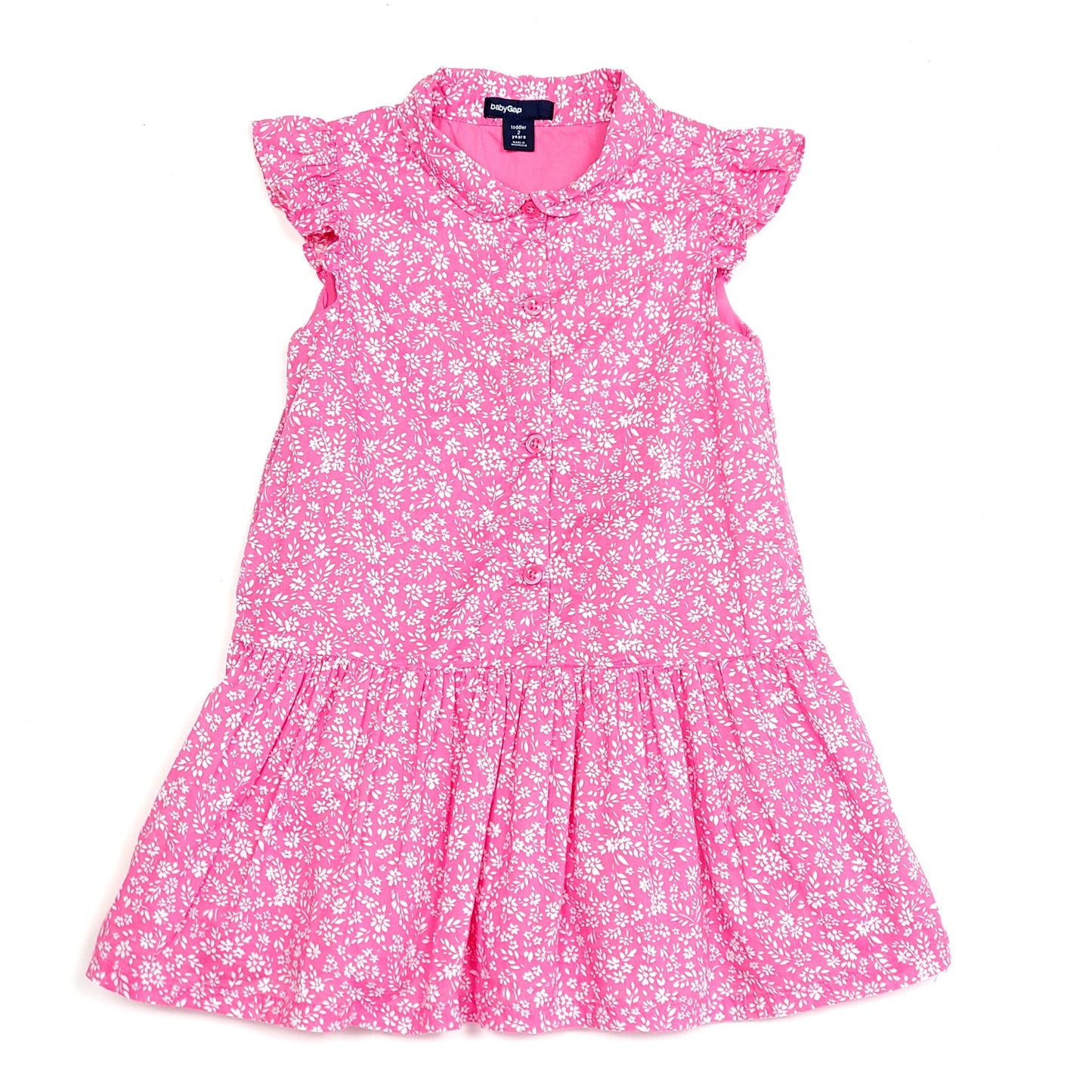Baby Gap Girls Pink White Floral Dress 2T Used, front