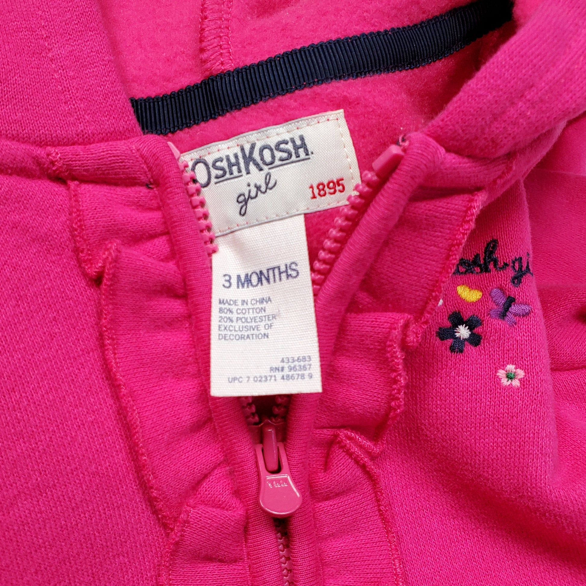 Oshkosh Girls Pink Zip Up Hoodie 3M NWT View 4