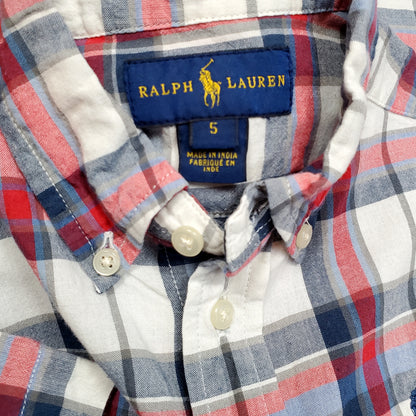 Ralph Lauren Boys Blue White Plaid Shirt Size 5 Used View 3
