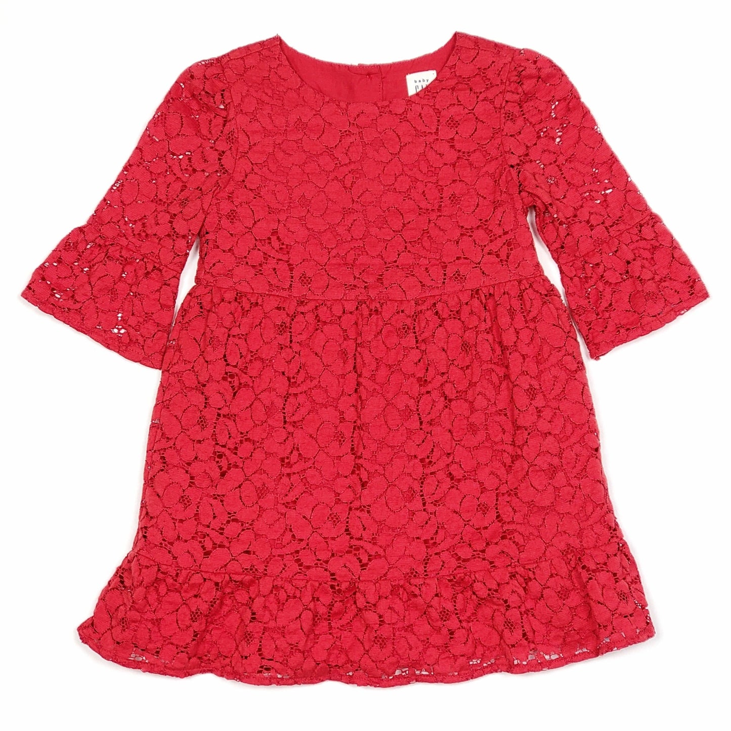 Baby Gap Girls Red Eyelet Floral Dress Size 2 Used, front
