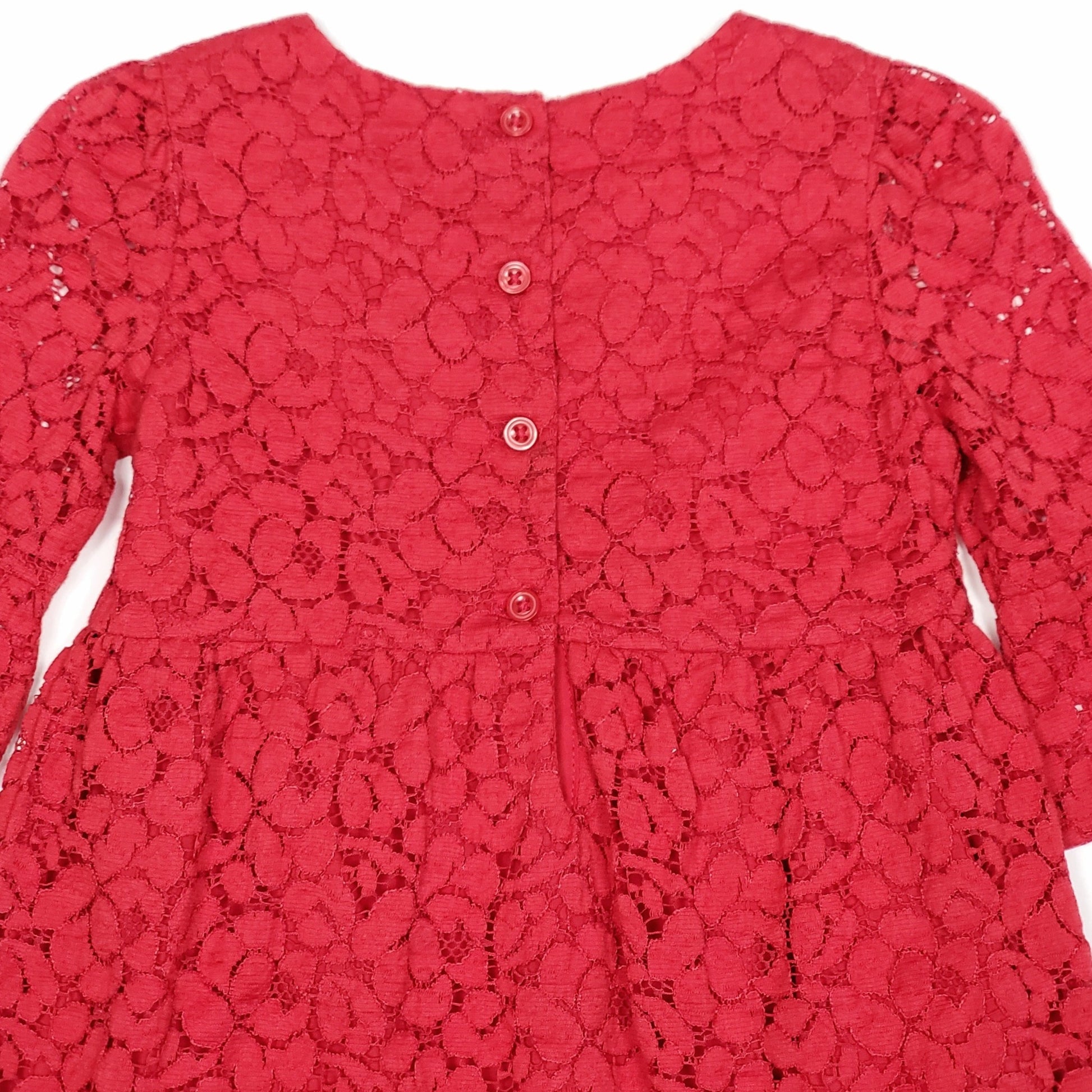 Baby Gap Girls Red Eyelet Floral Dress Size 2 Used, back close-up