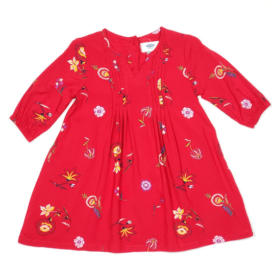 Old Navy Red Floral Print Girls Dress 2T Used View 1