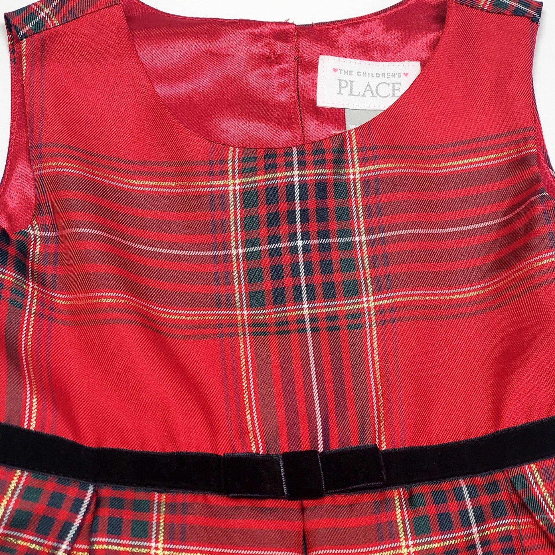 Childrens Place Red Gold Girls Plaid Dress 18M NWT View 4