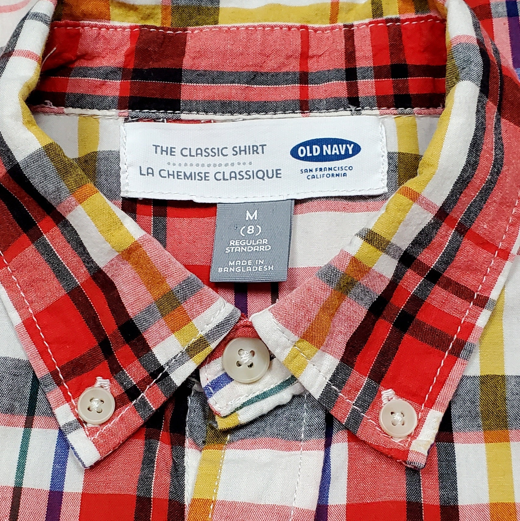 Old Navy Boys Red Multi Plaid Shirt Size 8 Used View 3