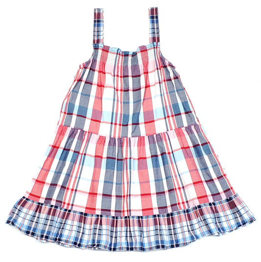 Oshkosh Girls Red Multi Plaid Tiered Dress Size 6X Used View 2