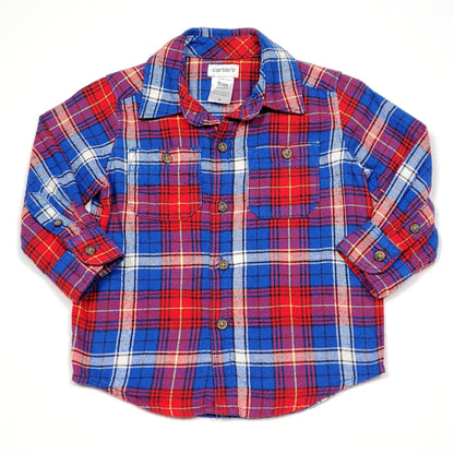 Carters Red White Blue Boys Flannel Shirt 9M Used View 1
