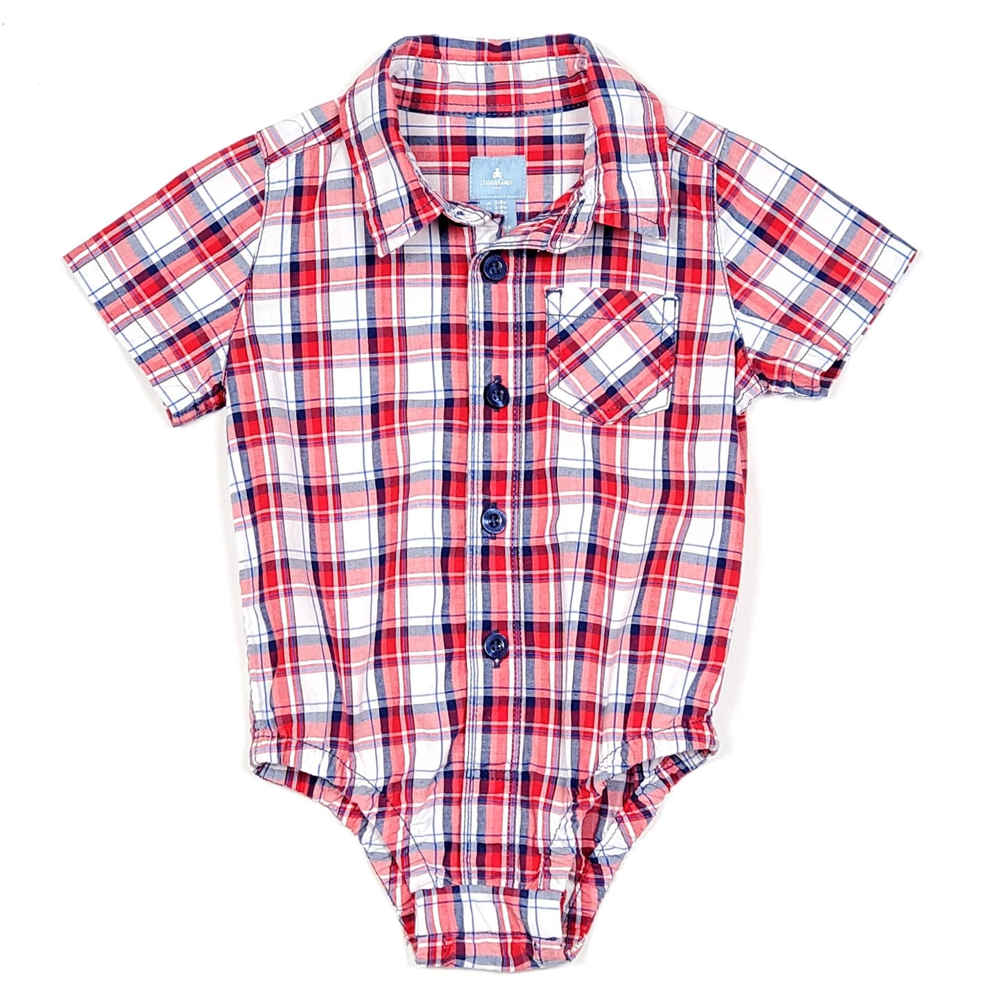 Baby Gap Boys Red White Plaid Bodysuit 3M Used, front