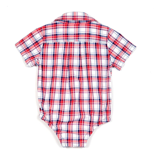 Baby Gap Boys Red White Plaid Bodysuit 3M Used, back