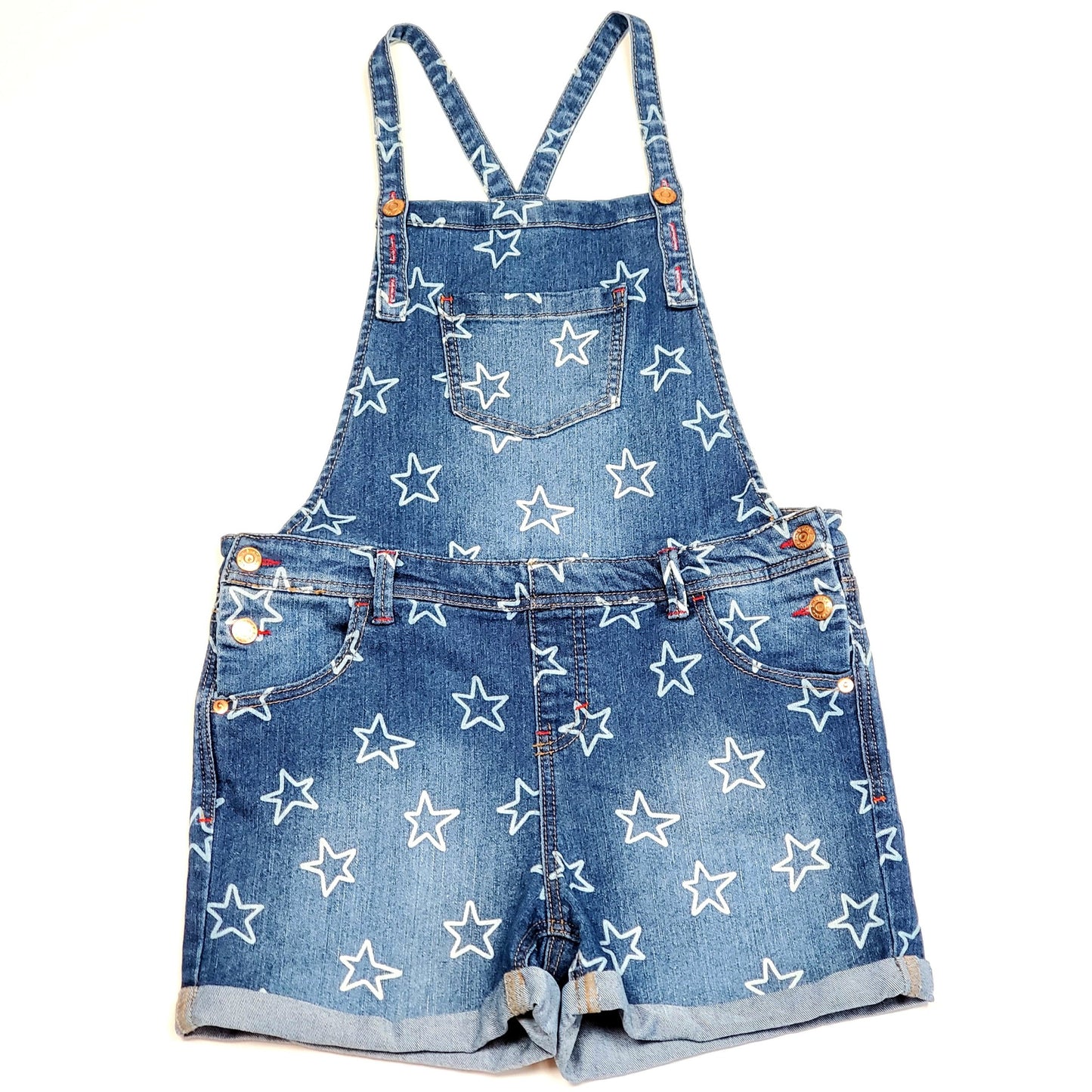 Cat Jack Girls Star Print Overall Shorts Size14 Used, front