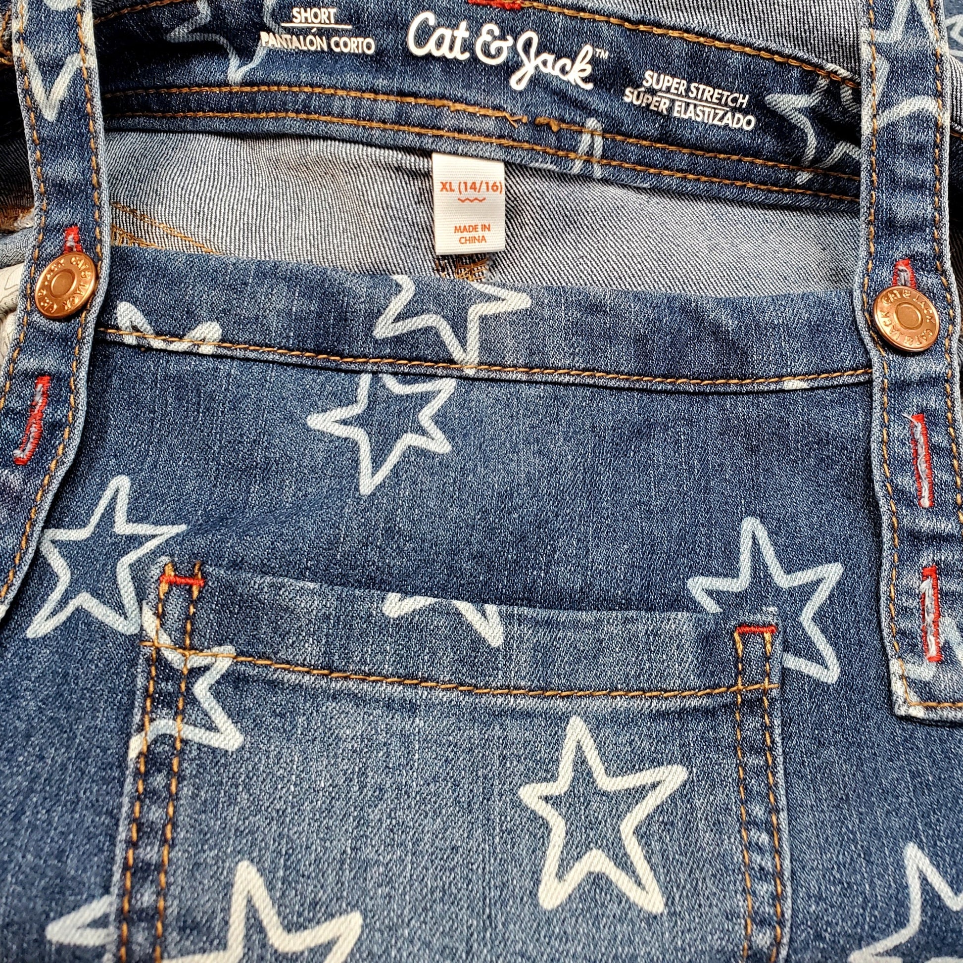 Cat Jack Girls Star Print Overall Shorts Size14 Used, close-up
