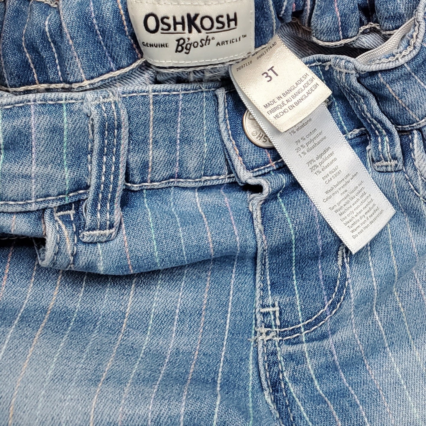 Oshkosh Girls Striped Frayed Denim Shorts 3T Used View 3