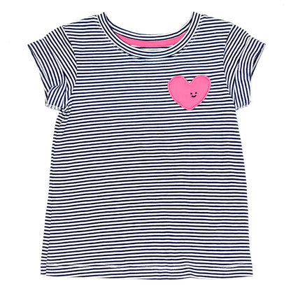 Cat Jack Girls Striped Heart Pocket Tee 4T Used View 1