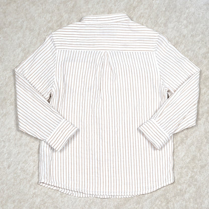 Used Zara Boys White Tan Striped Dress Shirt Size 4 View 2