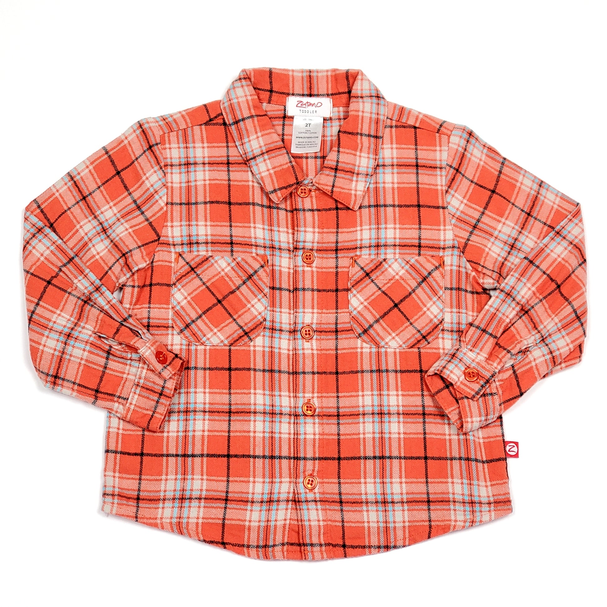 Zutano Orange Grey Boys Flannel Shirt 2T Used View 1